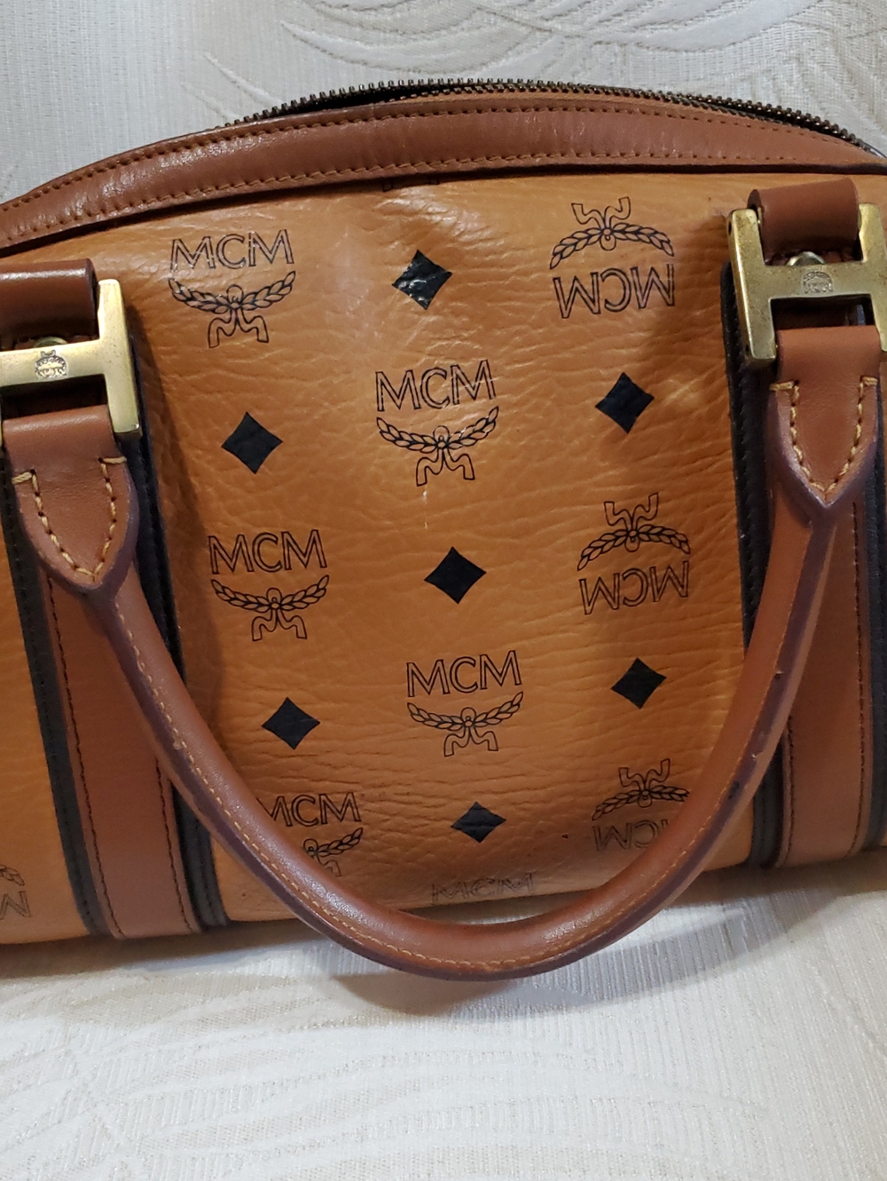 MCM Cognac Visetos Satchel Bag - Picture 8 of 11